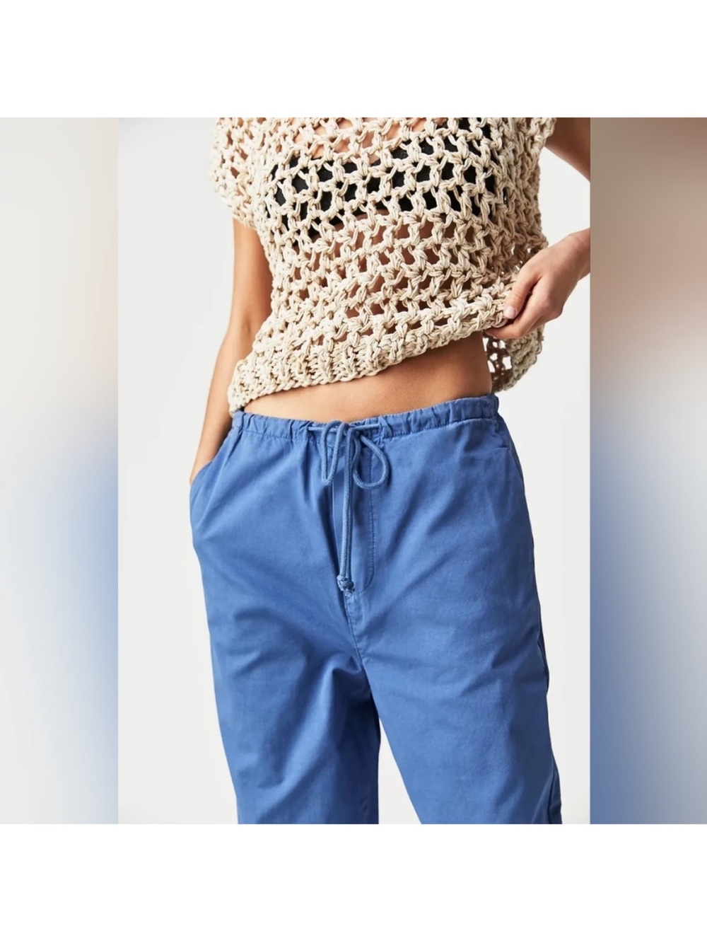 New Free People New Light Parachute Pants in Riverside Small Blue - Picture 5 of 9